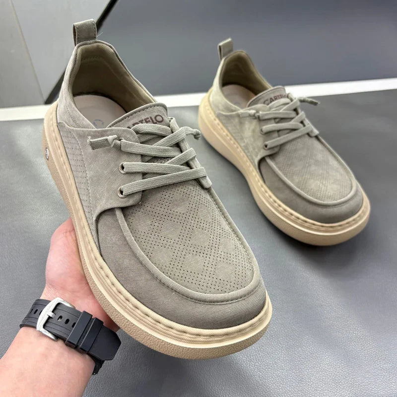 Lightweight Thick Bottom Casual Shoes Easy to Wear Slip on Lazy Person Cowhide Leather Shoes Breathable Rubber Sole