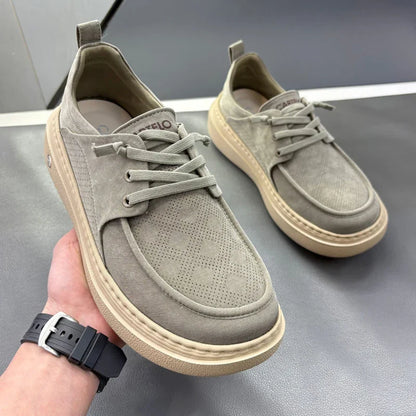 Lightweight Thick Bottom Casual Shoes Easy to Wear Slip on Lazy Person Cowhide Leather Shoes Breathable Rubber Sole