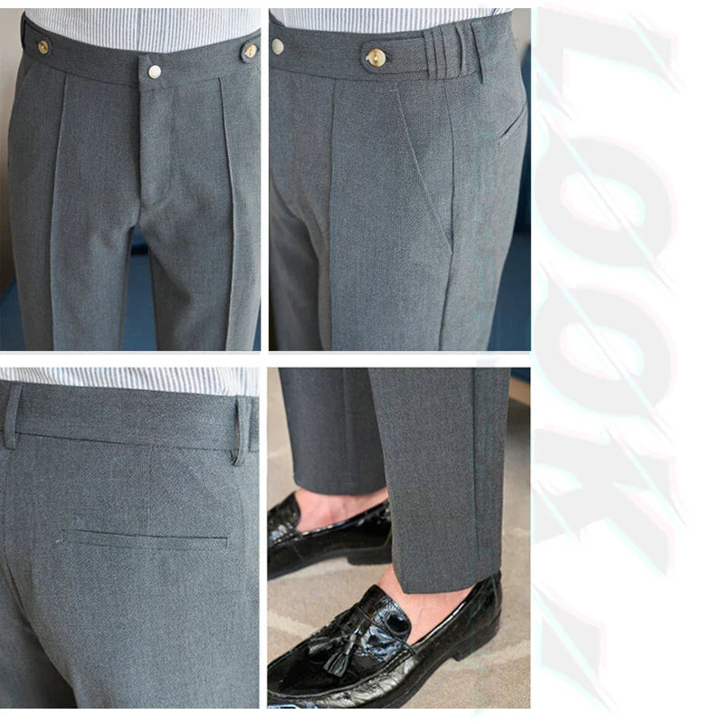 Men's Classic Black Dress Pants with Double Button Waistband, Perfect for Formal and Business Occasions Adjustable Waist.28-38