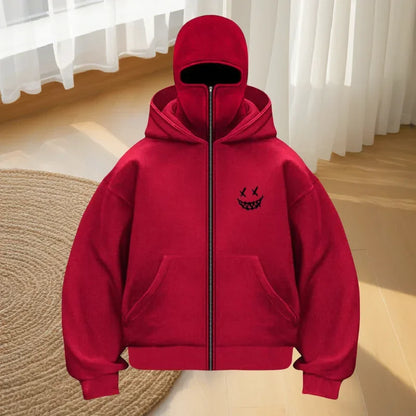 Men's fashion fitness street designer hoodie, autumn and winter fashion casual zipper hoodie, loose masked sweatshirt