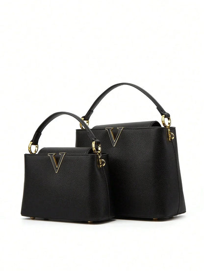 New 2025 simple V-shaped decorative handheld fashionable messenger bag trendy bucket women's small bag