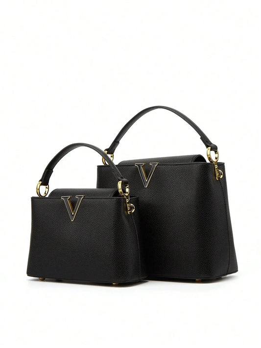 New 2025 simple V-shaped decorative handheld fashionable messenger bag trendy bucket women's small bag