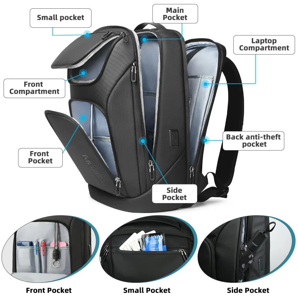 Business Backpack for Men Waterproof Travel 17.3" Laptop Backpack  High Capacity Multifunctional Pack USB Charging