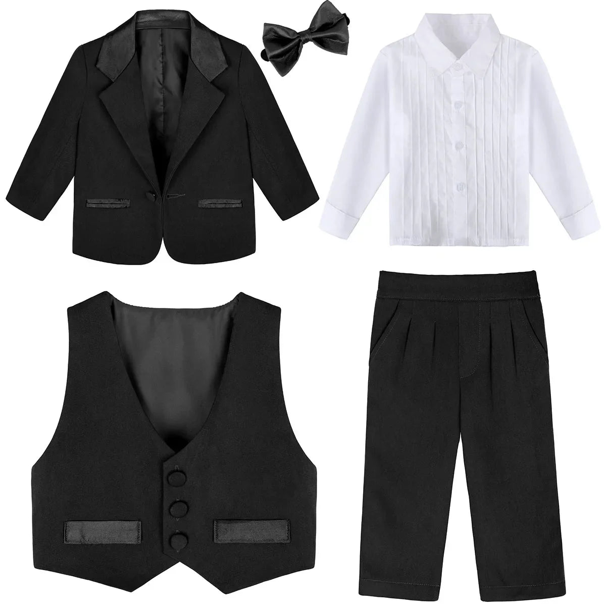 Baby Boy Suit Set Wedding Infant Formal Outfit Toddler Ring Bearer Tuxedo Children Birthday Ceremony Performance Costume 4PCS