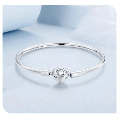 Genuine 925 Sterling Silver Charm Glossy Bracelet Heart/Shell Clasp Basic Bangle Star Spacer Beads for Women DIY Jewelry