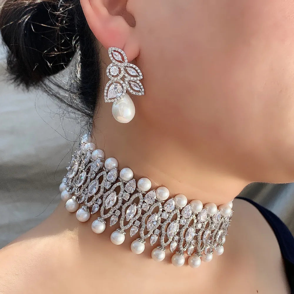 Nigeria 2pcs Bridal Zirconia Jewelry Sets For Women Party, Luxury Dubai Nigeria CZ Crystal Wedding Jewelry Sets