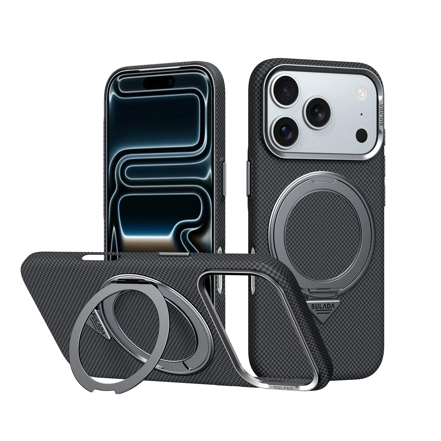 Iphone 17 Pro Max / 17 Pro / 16 Pro Max / 16 Pro Magnetic Stand Carbon Fiber Pattern Magsafe Pc Hard Cover