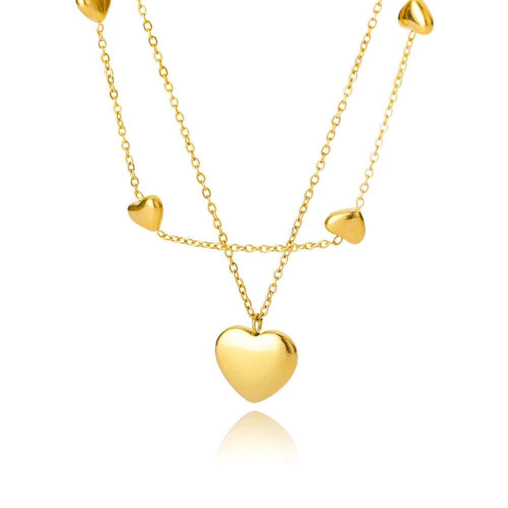 Stainless Steel Love Heart Pendant Necklace For Women Fashion Gold Color Flower Necklace Couple Aesthetic Jewelry Accessories