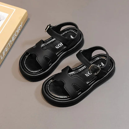 New Summer Girl Sandals Fashion Solid Color Children Causal Versatile Open-toe Beach Shoes Breathable Kids Thick Bottom Sandals
