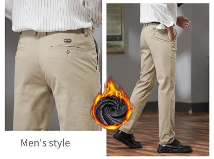 Fleece Winter Casual Pants Men Straight Stretch Soft Warm Velvet Trousers Comfortable Fashion Slim Plush Business Male Pants
