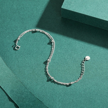 Silver Double Layer Beads Link Chain 100% 925 Sterling Silver Trendy Simple Female Bracelet For Women Wedding Jewelry