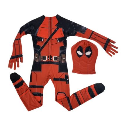 Kids Superhero Onesie Movie Character Role Play Mask Costume Halloween Spider Pattern Costume Kids Holiday Gift