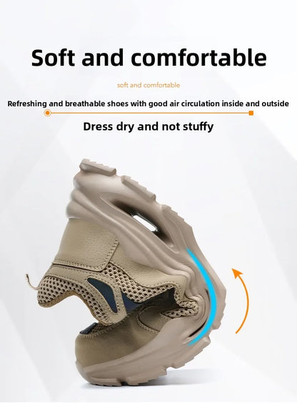 Summer Safety Shoes Anti-puncture Khaki Lightweight Breathable Men's Safety boots Durable Impact Resistant Work Sneaker