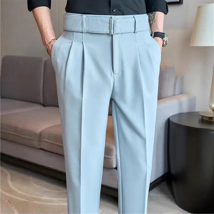 Quality Male Boutique Men Formal Wear Wedding Dress Trousers Men Belt Design British Style Business Casual Slim Suits Pants 3XL