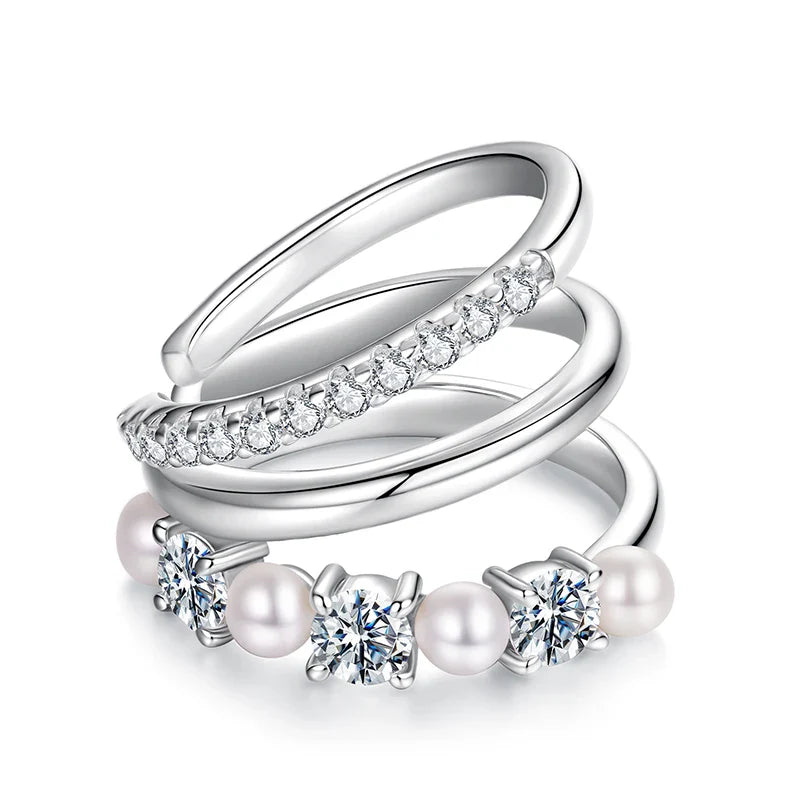 Mono 3-layered Moissanite Ear Cuff 925 Sterling Silver Freshwater Pearl Ear Clip for Women Teens Original Elegant Jewelry