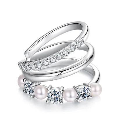 Mono 3-layered Moissanite Ear Cuff 925 Sterling Silver Freshwater Pearl Ear Clip for Women Teens Original Elegant Jewelry