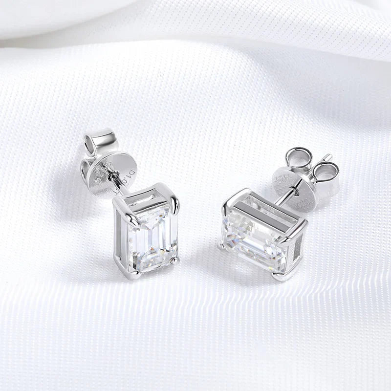 0.5-2CT Emerald Cut 18k Plated Moissanite Stud Earrings for Women Classic Bride 925 Sterling Silver Earring Lab Diamond