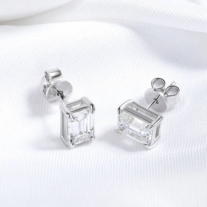 0.5-2CT Emerald Cut 18k Plated Moissanite Stud Earrings for Women Classic Bride 925 Sterling Silver Earring Lab Diamond