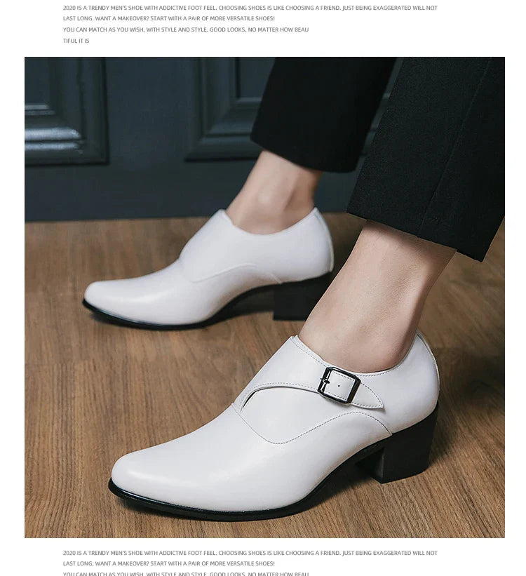 Dress Shoes Man Thick Heel Brogue Leather Men Wedding Party Social Shoe Male Business Casual White Platform Formal Shoes For Men