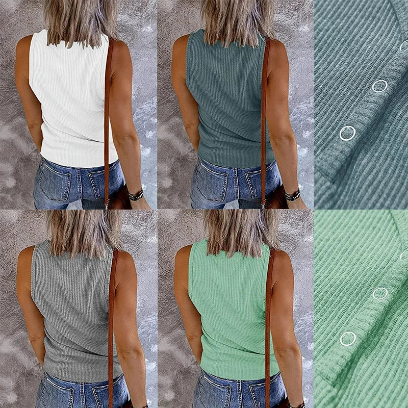 9 Colour Casual Chic Ribbed Tank Top - Everyday Sleeveless V-Neck Slight Stretch Durable Easy Care All-Season Essential