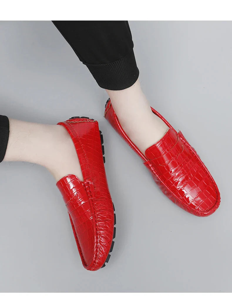 Patent Leather Loafers for Men, Crocodile Pattern, Korean Style, Trendy, Popular Casual Leather Shoes, Slip-On Loafers, Lazy Shoes