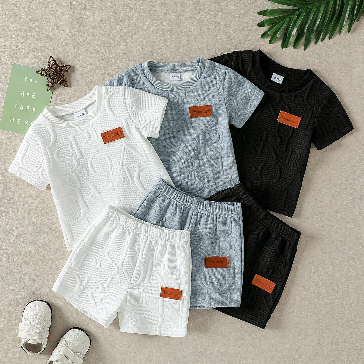 6Pcs Baby Boys Solid Summer Round-neck Casual Short Sleeve And Shorts Set Outdoor Sports Comfortable Set For 1-3Y Clothes