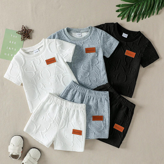 6Pcs Baby Boys Solid Summer Round-neck Casual Short Sleeve And Shorts Set Outdoor Sports Comfortable Set For 1-3Y Clothes