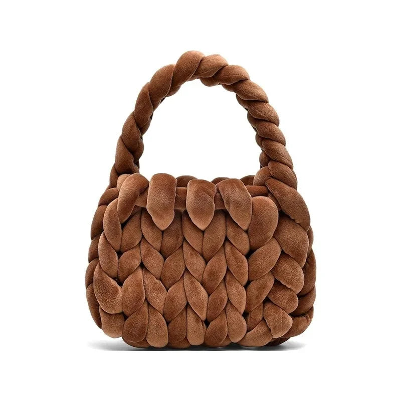 Velvet Bag DIY Hand Woven Bag Crystal Velvet Core Spun Yarn Woven Bag Hand-held Mailman Bag Velvet Handbag New