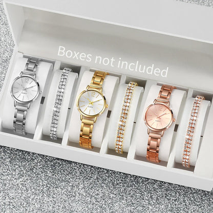 6PCS/Set Women's Watch Fashion Steel Band Quartz Watches Diamond Bracelets Set（Without Box）