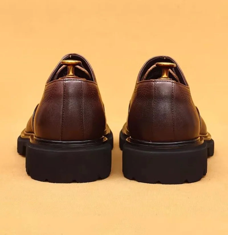 5cm heels High Quality Thick Sole Height-increasing Shoes Man Square Toe Lace-up Oxford Shoes Cowhide Leather Men Dress Shoes