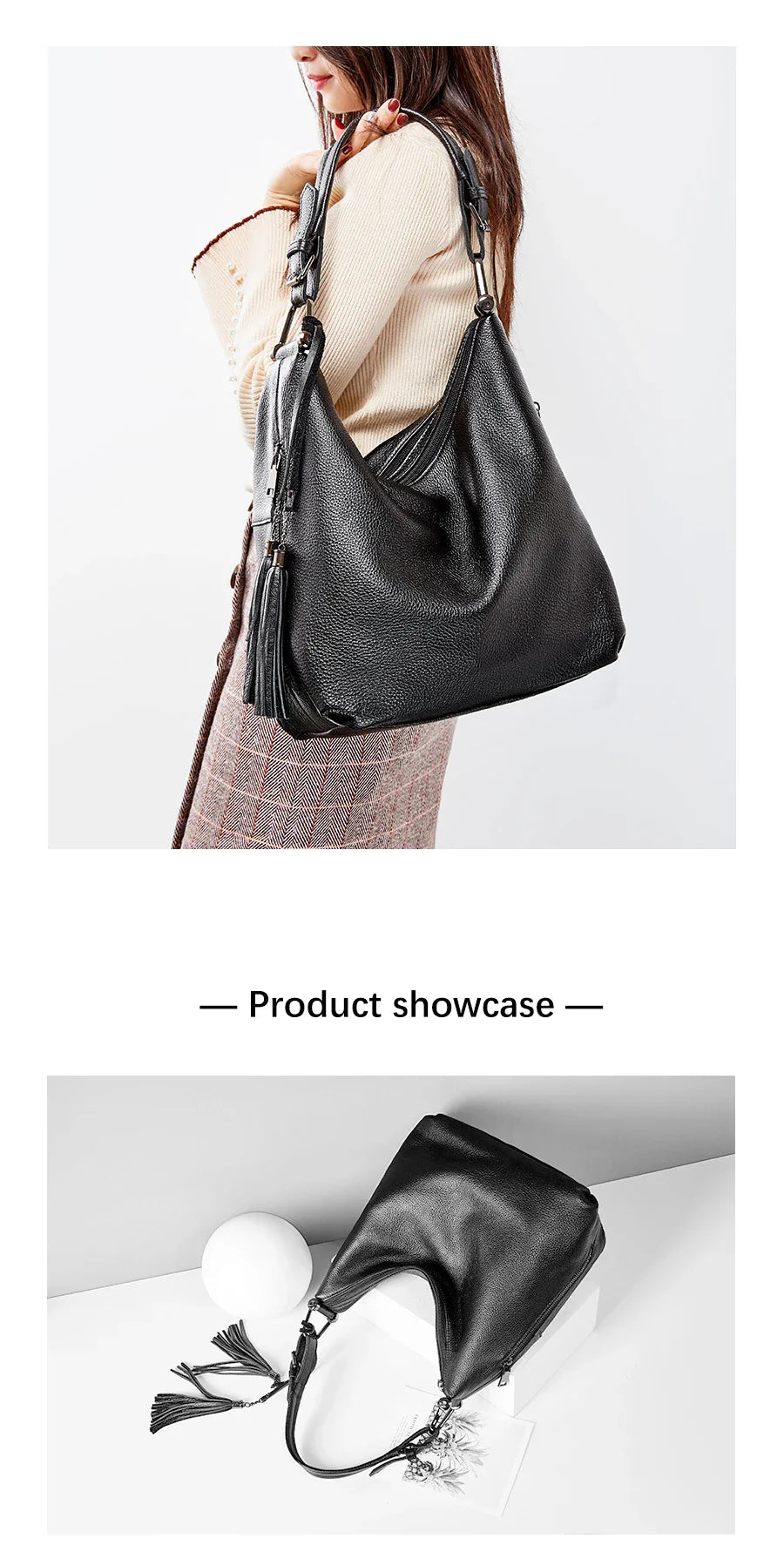 Fashion Tassel Women Shoulder Bag 100% Genuine Leather Daily Shopping Hobos Classic Large Red Tote Handbag Crossbody Bag