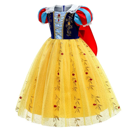 Vestido Laranja Disney Princesa Cosplay de Manga Curta Fofo com Renda para Meninas + Capa + Conjunto de Acessórios Presente de Aniversário