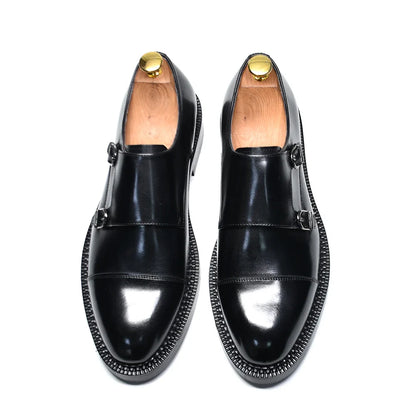 Luxury Genuine Leather Men's Wedding Dress Shoes Buckle Monk Strap Red Sole Cap Toe Black Brown Business Formal Shoes for Man