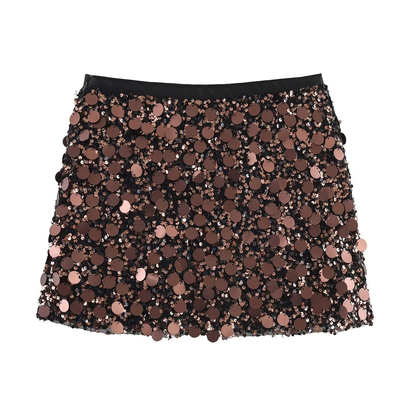 Women Spring Autumn Chic Mini Skirts Fashion With Sequined Solid Side Zipper Short Skirt Female Vintage High Waist Skirt