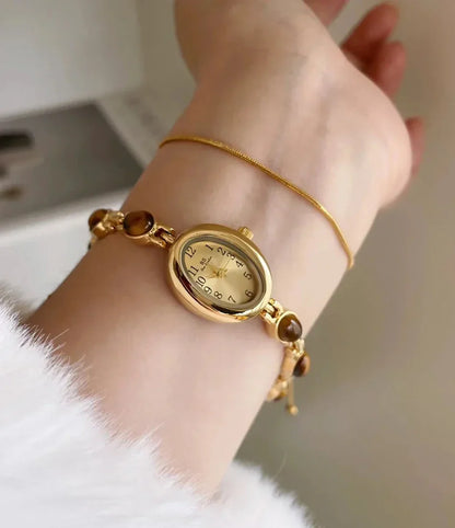 Luxury Vintage Quartz Women's Watches Fashion Natural Green Jade Bracelet Clock Numerals Small Oval Dial Watch Woman Accesories