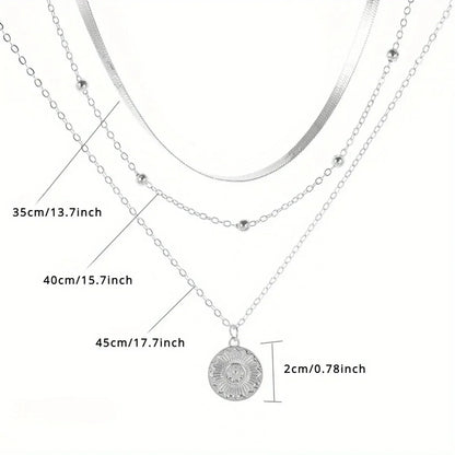 Multi-layer Chain Necklace Alloy Material Silvery Three-layer All-match Design Women's Snake Bone Chain with Round Bead Chain