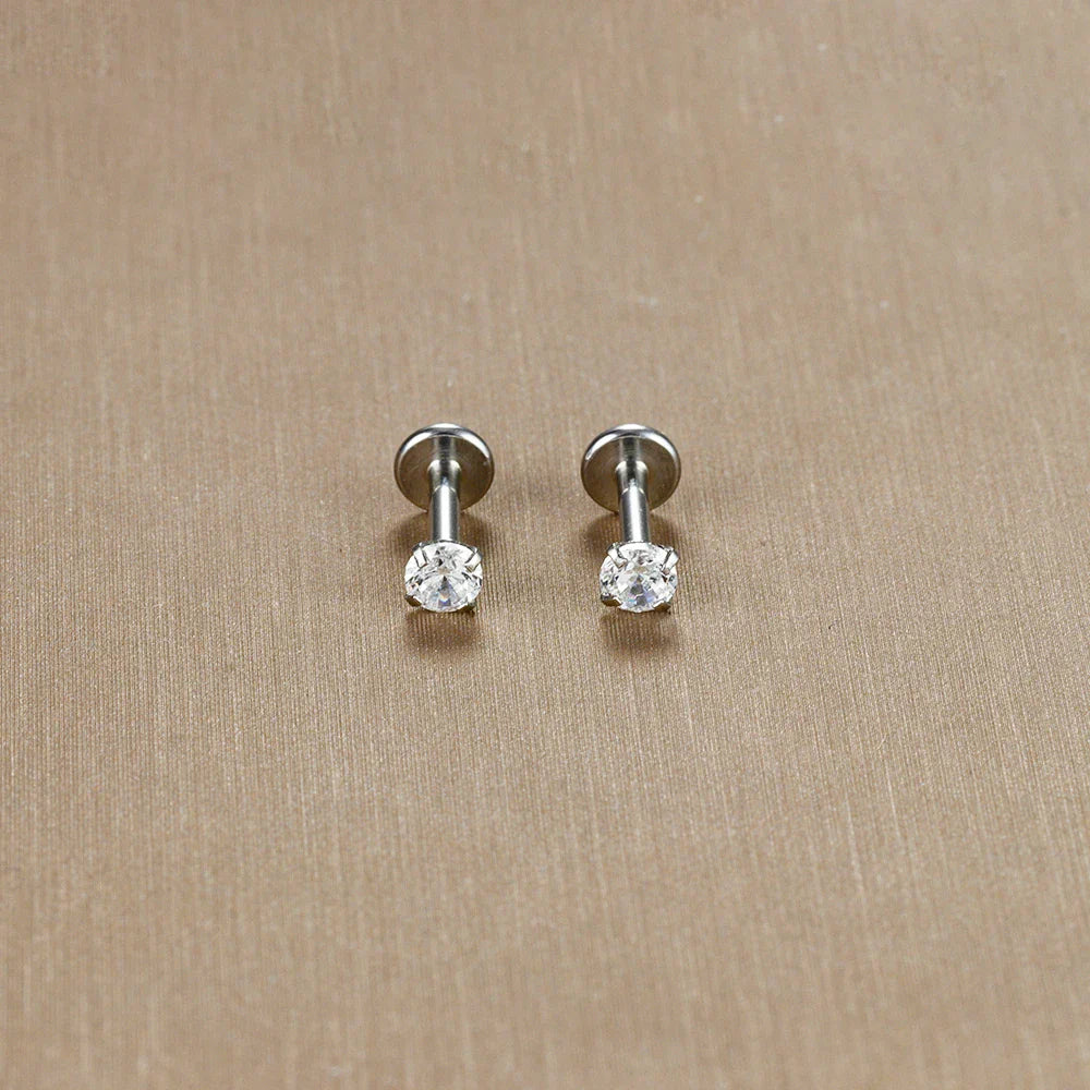 2PC Labret Tragus Stud Earrings 16G Surgical Stainless Steel CZ Crystal  Monroe Helix Cartialge Conch Medusa Lip Body Piercing