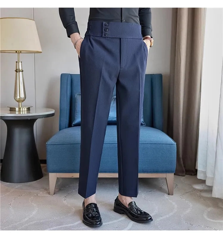 Men Summer Boutique Suits Pants Male Formal Wear Trousers Quality Men British Style Ice Silk Fabric Business Casual Suit Pants