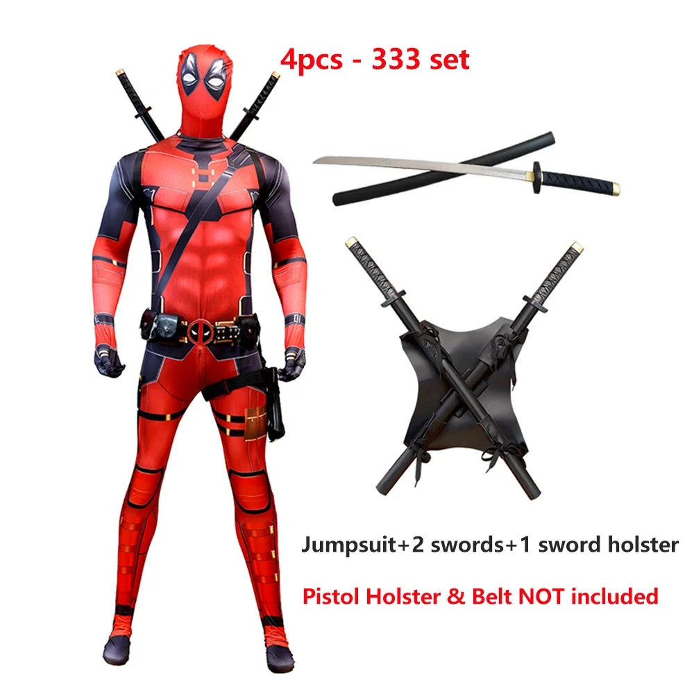Deadpool Child Costume Halloween Costumes Kids Men Adult Superhero Bodysuit Jumpsuit Children Cosplay Costume Swords Accessories