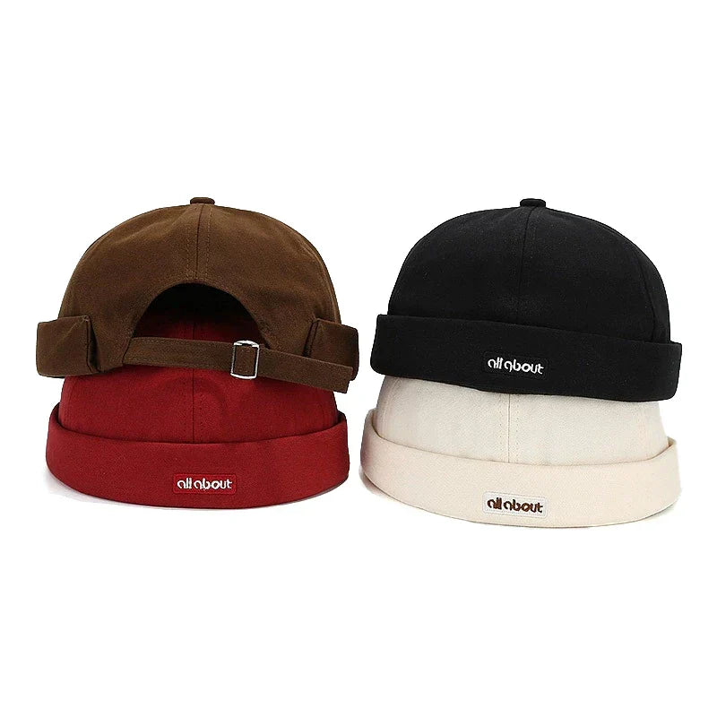 Letter Embroidery Docker Cap Without Visor Brimless Caps Solid Colors Retro Beanie Hat Adjustable Hip Hop Fashion Street