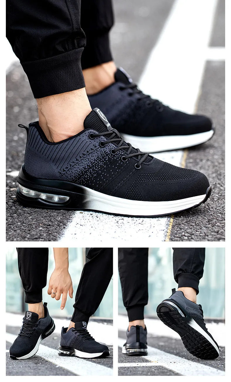 Indestructible Safety Shoes For Men Steel Toe Anti-Puncture Men's Work Shoes  Lightweight Slip Resistant Air Cushion Sneaker  ﻿