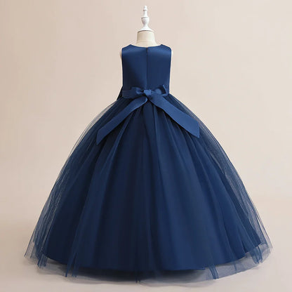 Elegant Party Bridesmaids Girls Dresses Summer Bow Flower Wedding Princess Prom Dress for Girl Tulle Evening Christmas Costumes