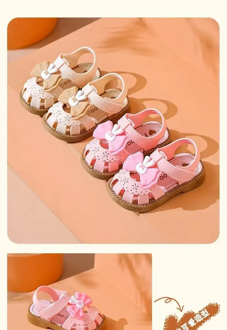 2026 Solid Bow Children's Summer Shoes Cute PVC Beach Non Slip Sandals For Baby Girls Footwear Soft Infant Kids Fashion Sandals