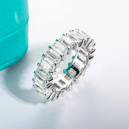 3*5mm 8.1cttw Emerald Moissanite Eternity Ring 925 Sterling Silver D Color Created Diamond Wedding Band Ring For Women