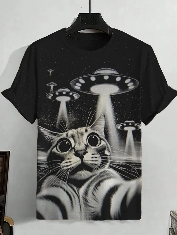 Men's Animal Funny Cat Printed T Shirt Short Sleeve Tees Tops 3D Print O-Neck Shirts Party Summer Casual Men's Clothing Apparel