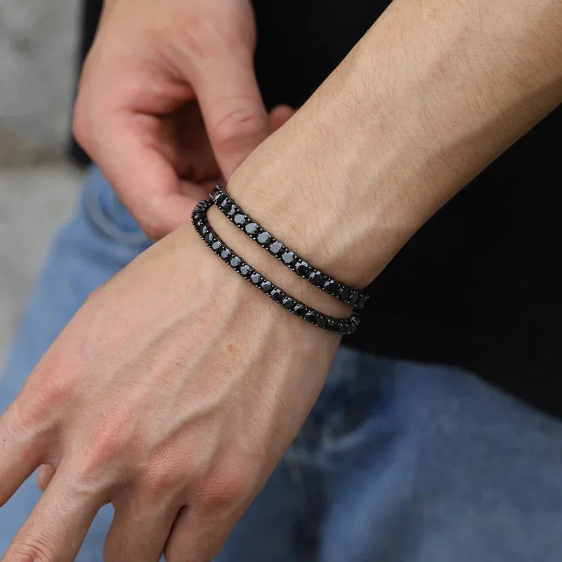 Full 3/4/5/6.5mm Black Moissanite Tennis Bracelet for Men Women Unisex 925 Silver Plated 18K Black Gold Hip Hop Bracelets