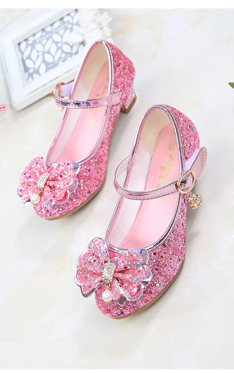 2026 Spring New Children's Shoes  Princess Shoes Girl's Fashion Sandals Crystal Princess Shoes Blue Pink Silver