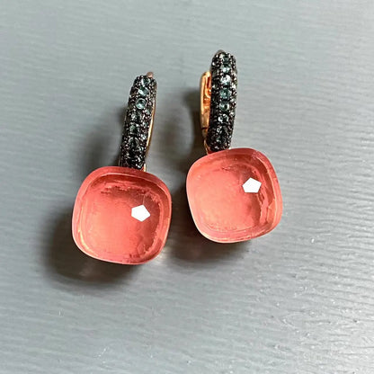 Classic Nudo Earrings Inlay Blue Topaz Zircon With Black Gun Plated Brown Crystal Earrings Fashion Jewelry Gift For Women