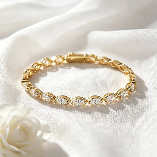 3*6mm Marquise Cut Moissanite Tennis Bracelet Full Diamond Bangle for Women Hip Hop 925 Sterling Silver Jewelry Wedding
