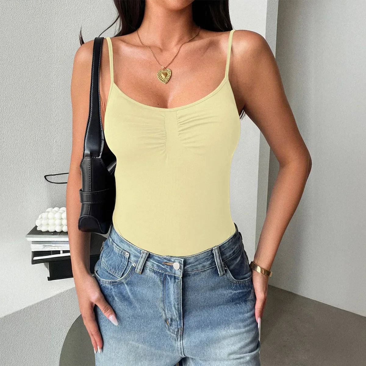 Sexy Spice Sling Strap Slim Vest Women's Clothing Solid Simple Basic Sexy Camisole Jumpsuit for Vacation